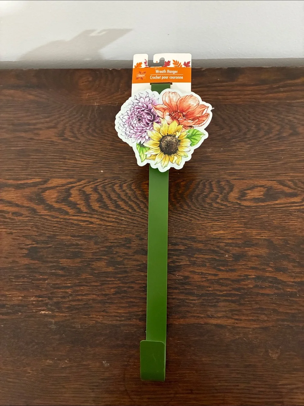 NWT- Green Metal- Fall Wreath Hanger with Sunflower & Dahlia